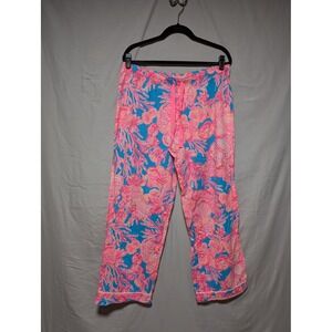 Lilly Pulitzer Women's Pink Blue Coral Me‎ Crazy Tropical Print Lounge Pants XL